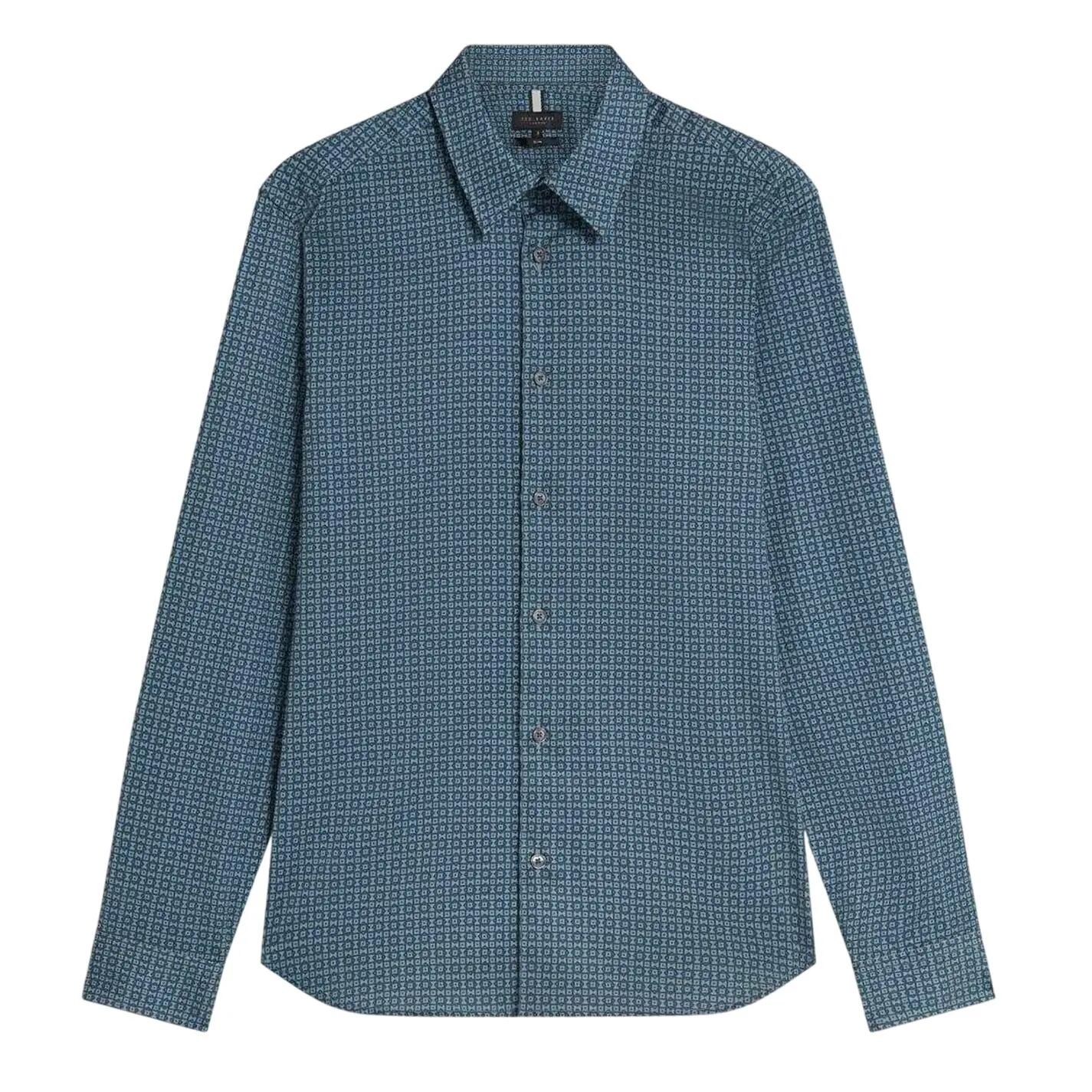 Mens Geometric LongSleeved Shirt (Navy) 2/4