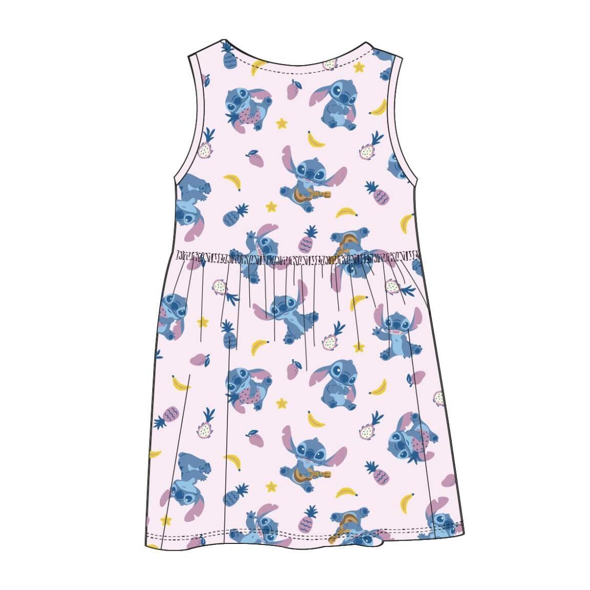 Vestido infantil Stitch sem mangas em malha de algodão, rosa claro. 2/6