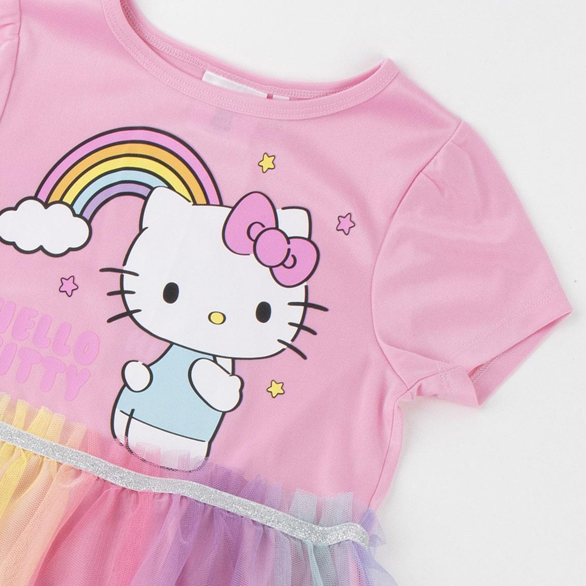 Vestido infantil Hello Kitty em malha de algodão com tule rosa claro 3/6