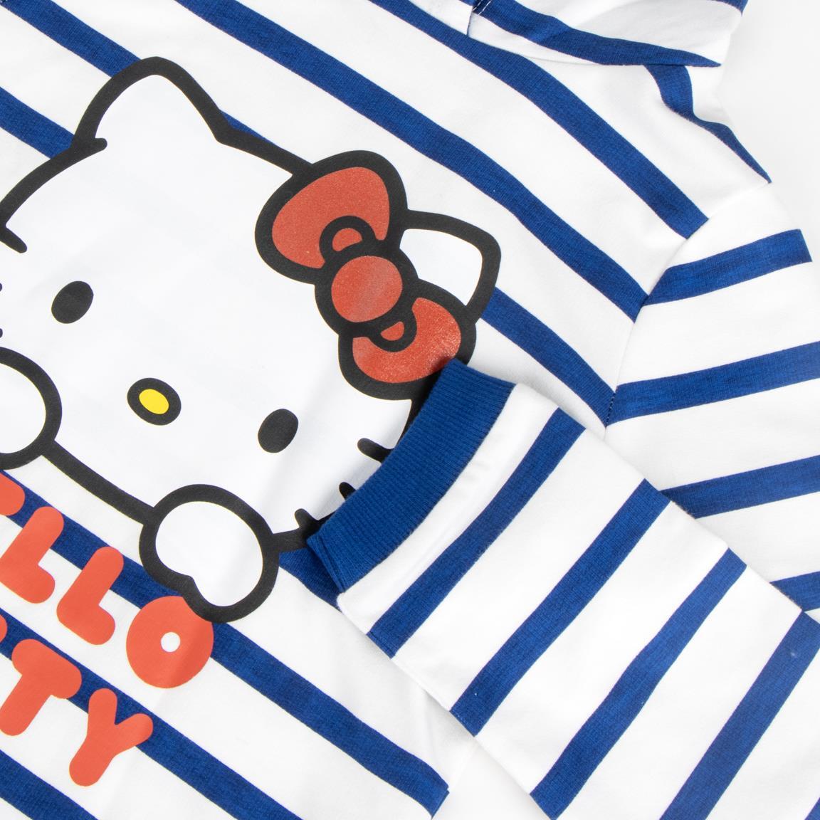 Vestido Infantil Hello Kitty French Terry de Algodón con Rayas Azul y Blanco 3/4