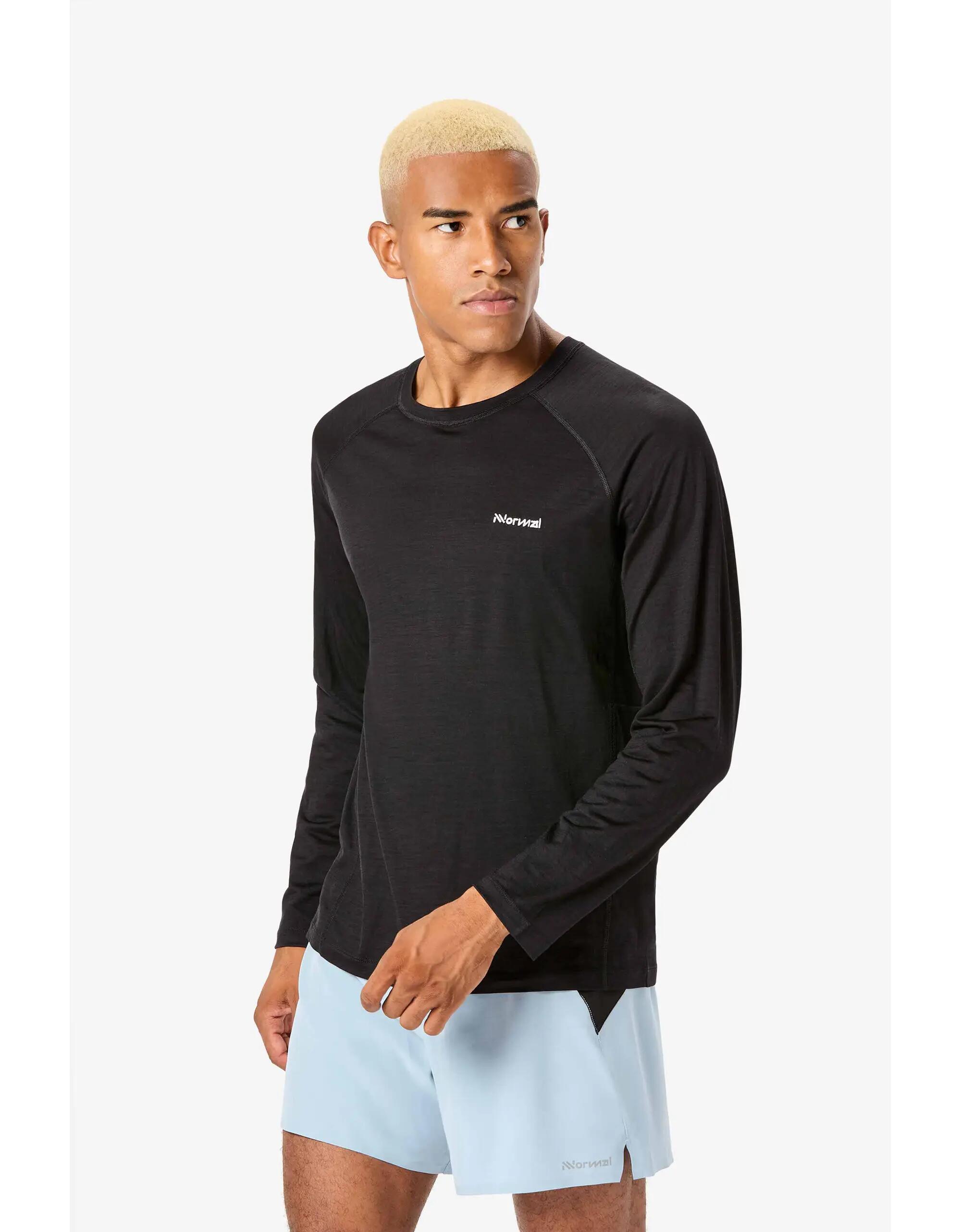 Vêtements T-shirt manches longues en laine mérinos de Trail Running Homme 3/4