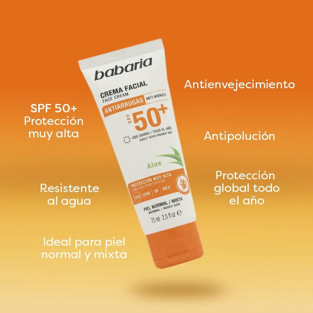 BABARIA  Protector Solar Facial 50 Antiarrugas + Protector Solar Hydra 50 Cuerpo 2/7