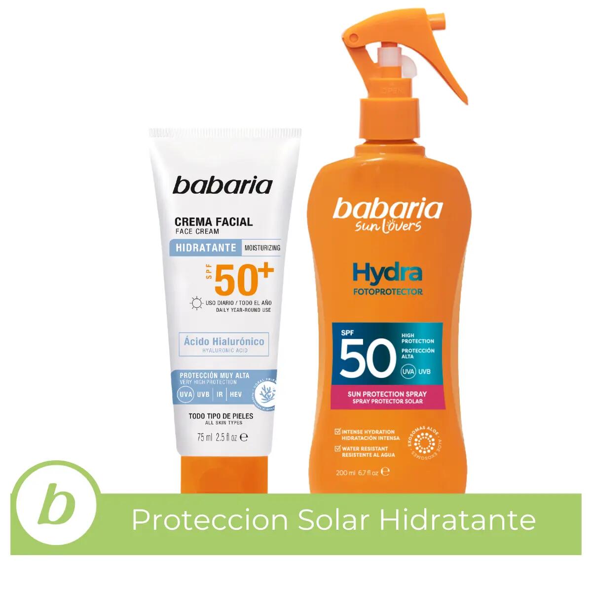 BABARIA  Protector Solar Facial 50 Hidratante + Protector Solar 50 Cuerpo 1/7
