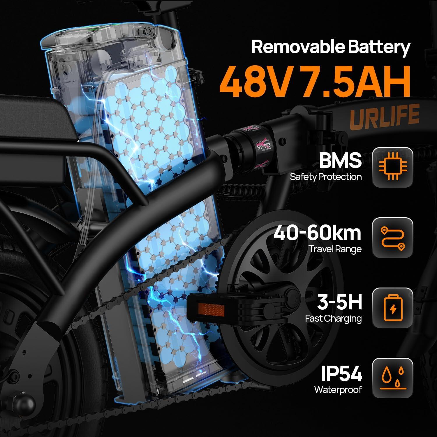 Bicicleta eléctrica para adultos URLIFE F1L Batería 48V 7.5AH 10/15