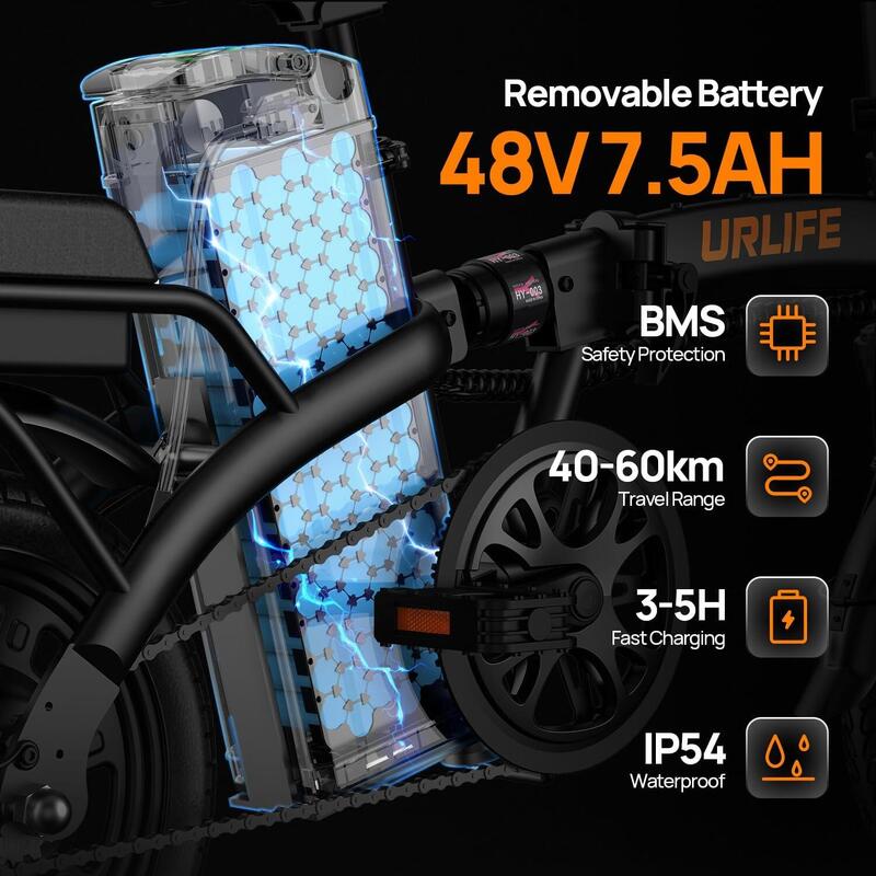 F1L bicicletă electrică urbană pentru adulți, baterie 48V 7.5Ah și roți de 14 in