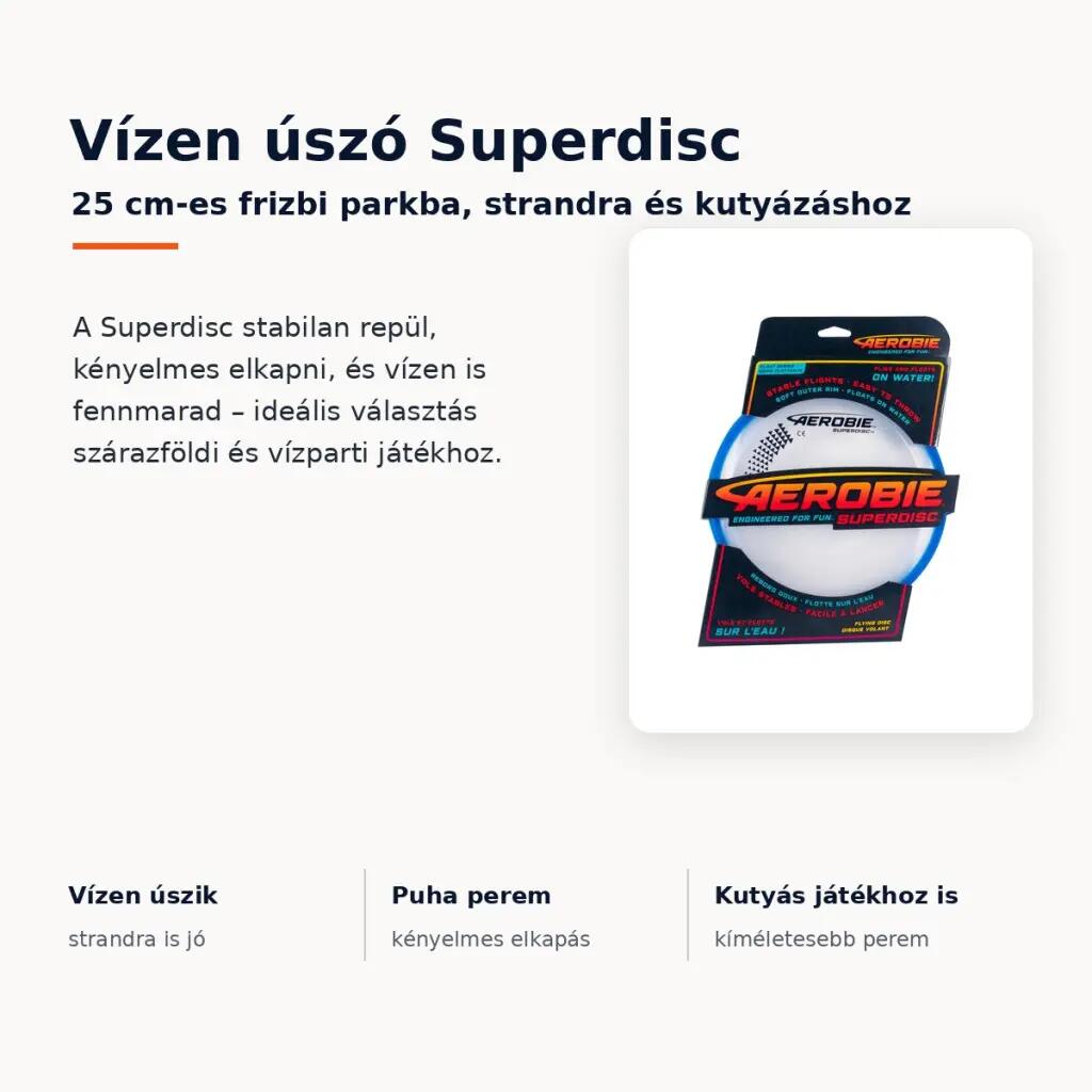 Superdisc 25 cm-es vízen úszó frizbi családi és kutyás játékhoz 2/7