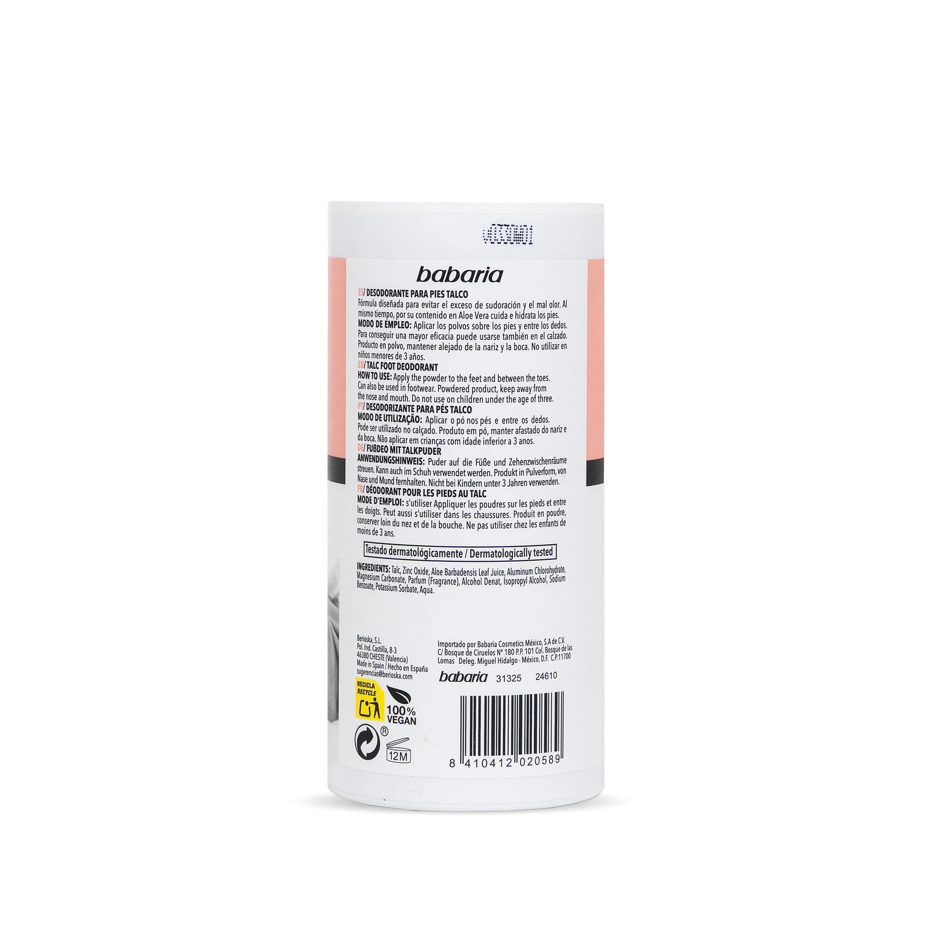 BABARIA  DESODORANTE TALCO PIES - 100 ml. 2/2