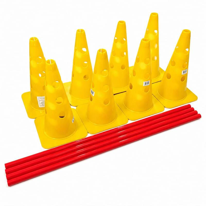 Gardulet antrenament Sportech – set 8 conuri 38 cm + 4 bastoane 100 cm