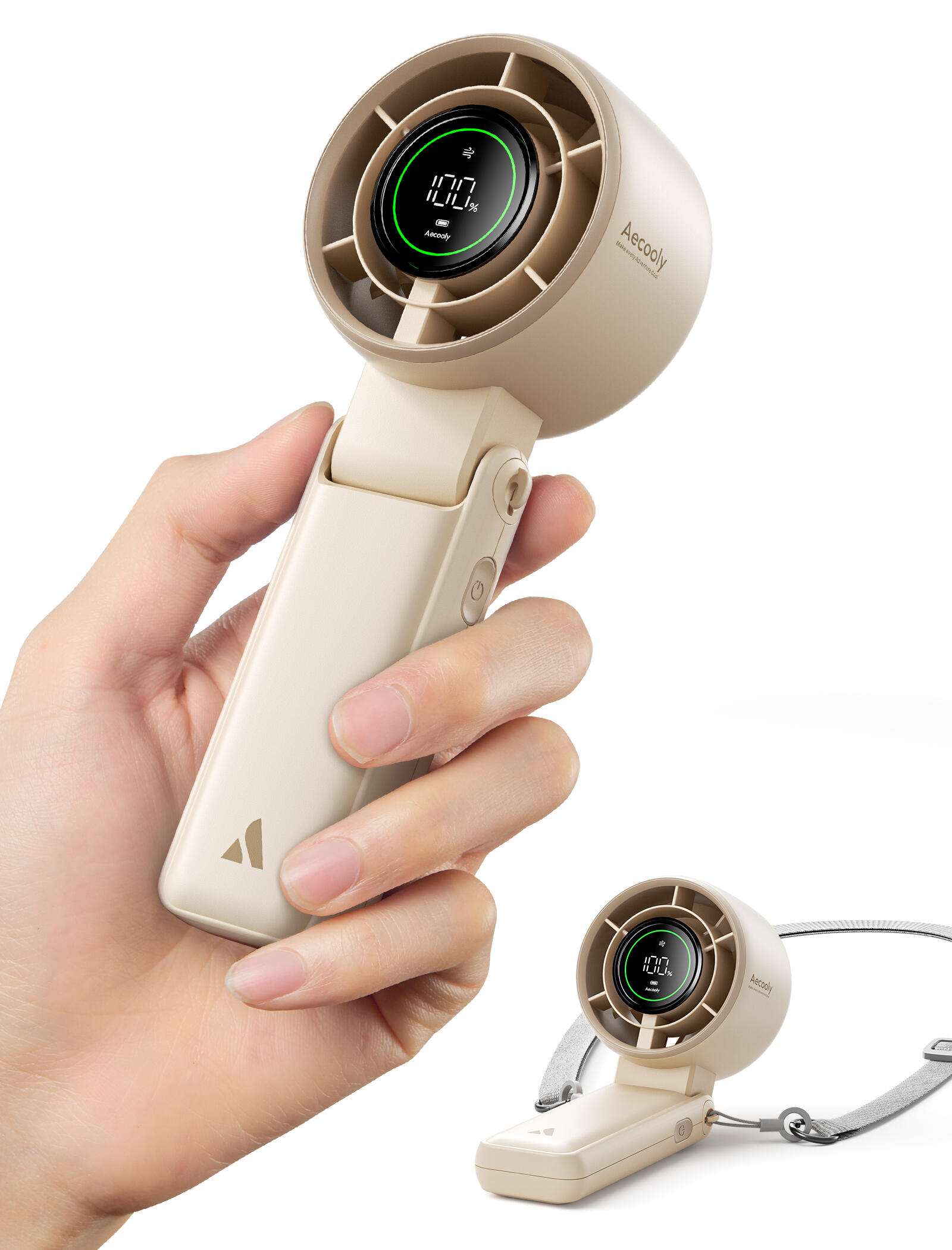 Aecooly Halo 02 Ventilator portabil 3600 mAh, 5 viteze, 7000 RPM, bej 2/3