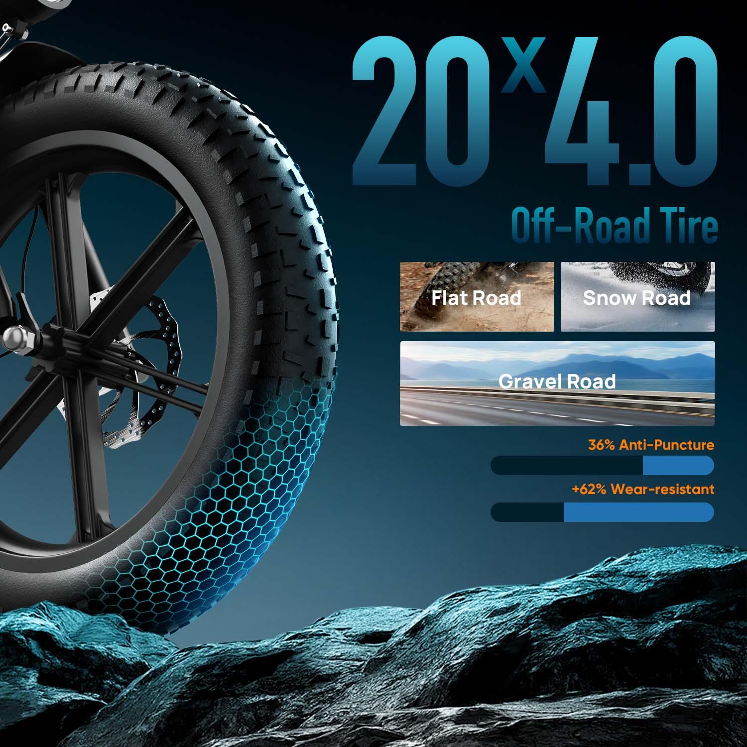 T5 rower elektryczny dla dorosłych, akumulator 48V 13Ah, opony typu fat tire 20" 7/7