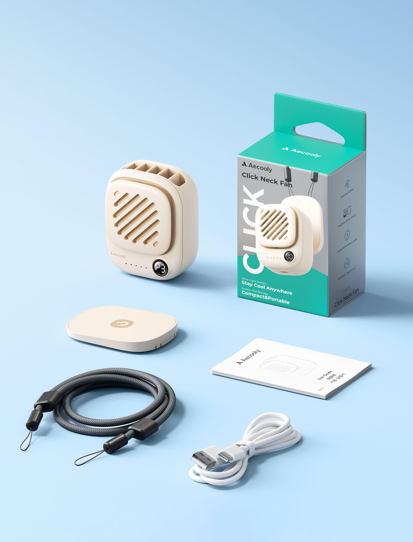 Persoonlijke ventilator - click 01 - magnetisch 3 standen - beige 3/5
