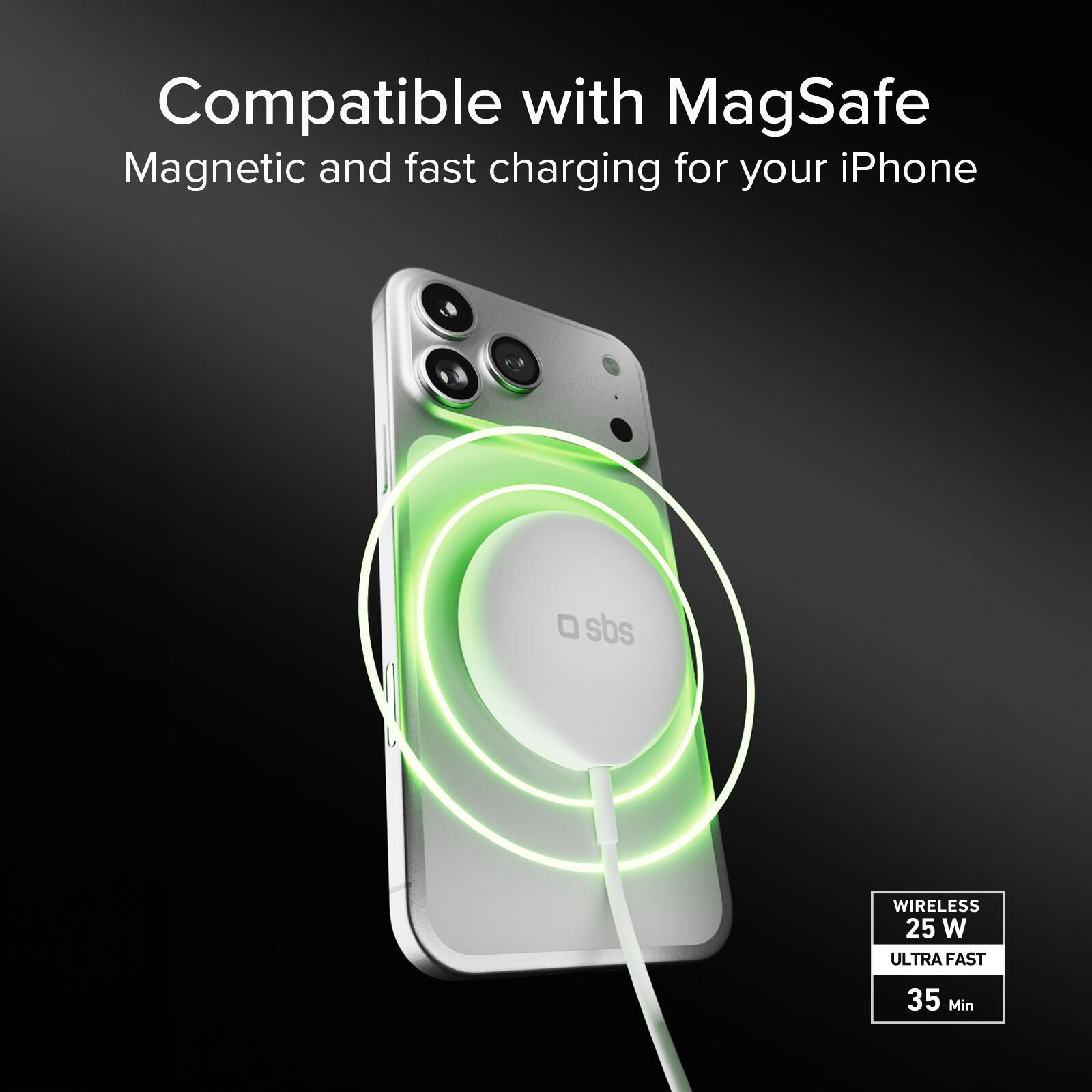 Caricatore wireless magnetico Qi2.2 25W con cavo USB-C integrato 150 cm 6/7