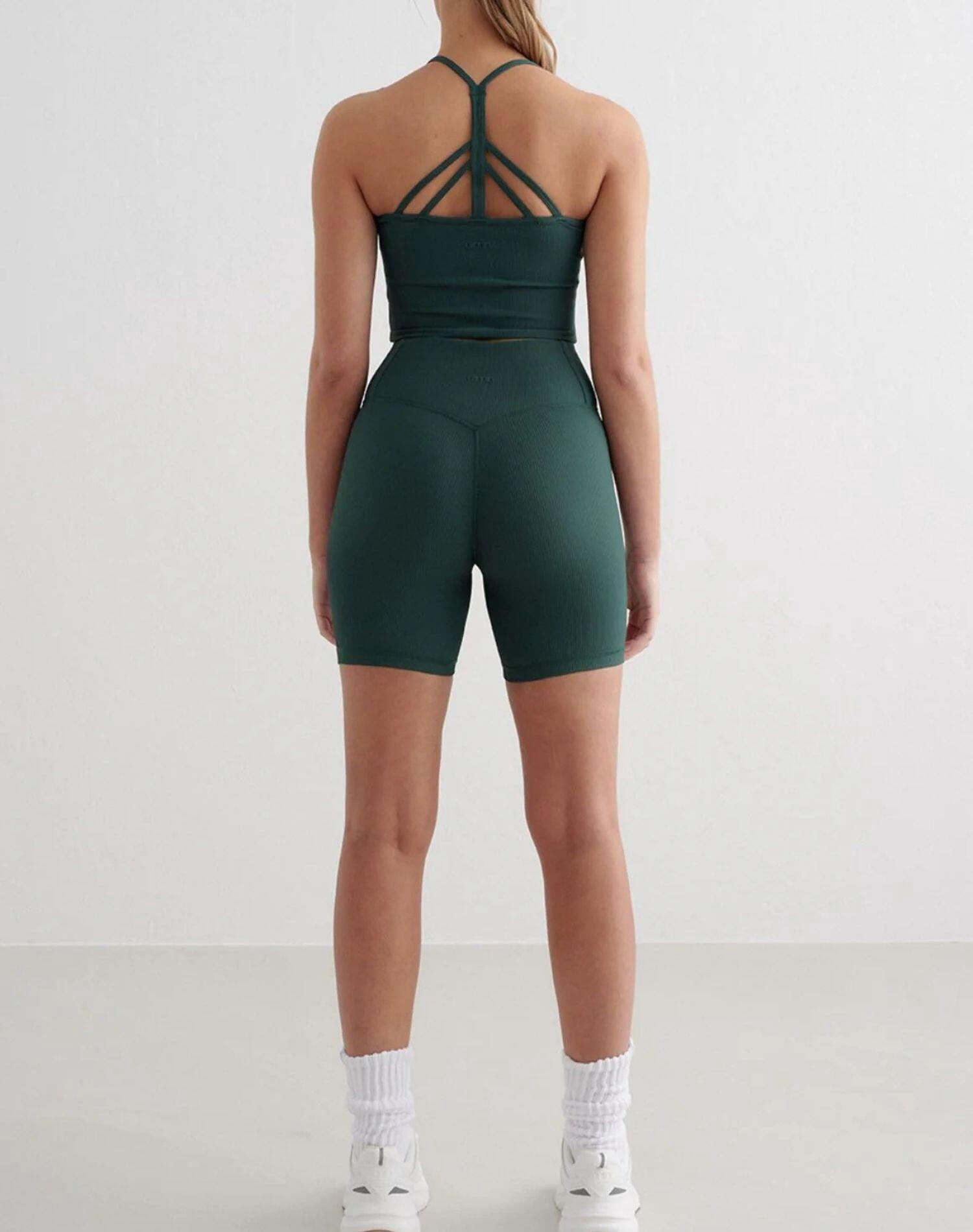 Damen Sport-BH Gerippt Schnelltrocknend Bralette Dunkelgrün 4/6