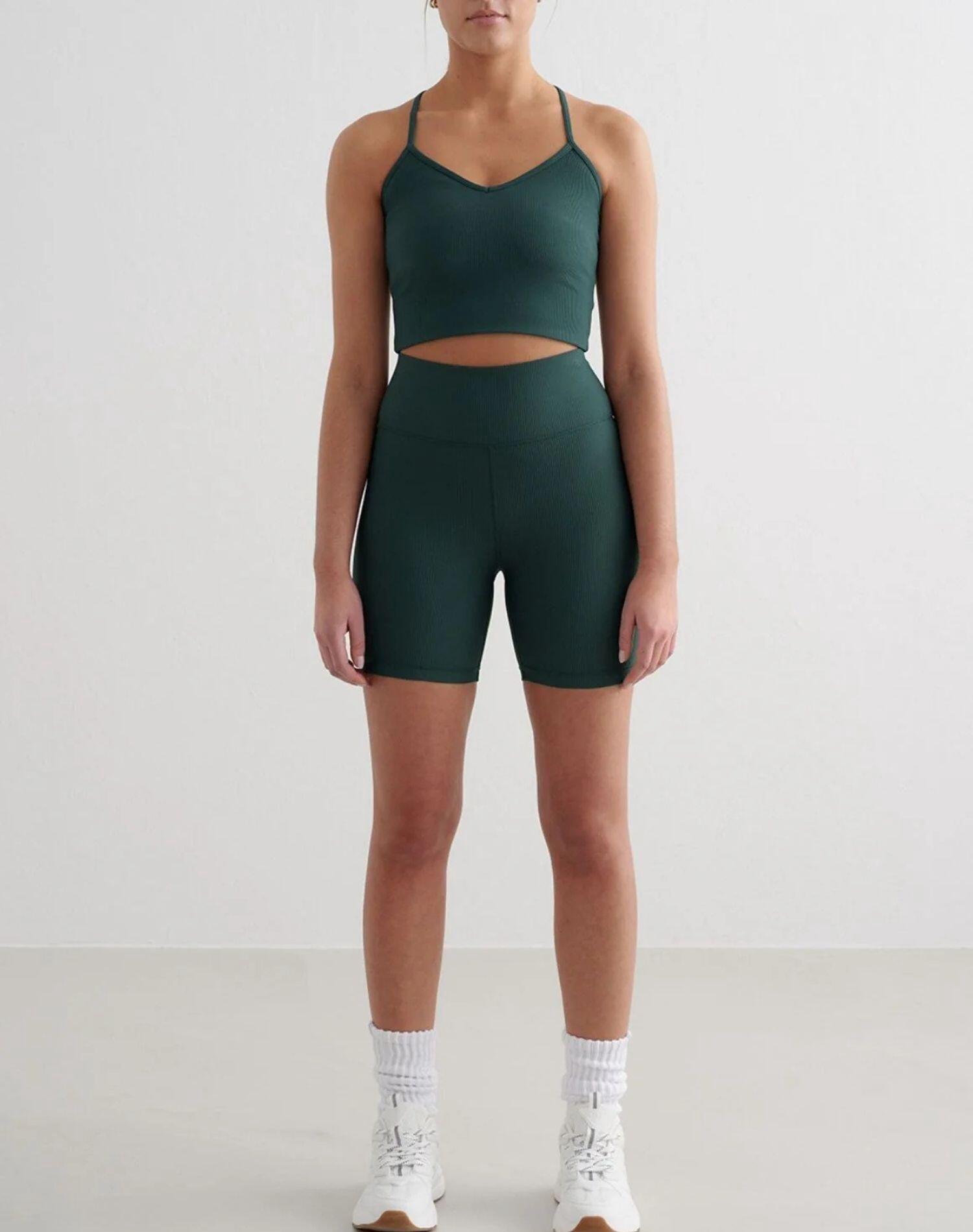 Damen Sport-BH Gerippt Schnelltrocknend Bralette Dunkelgrün 3/6