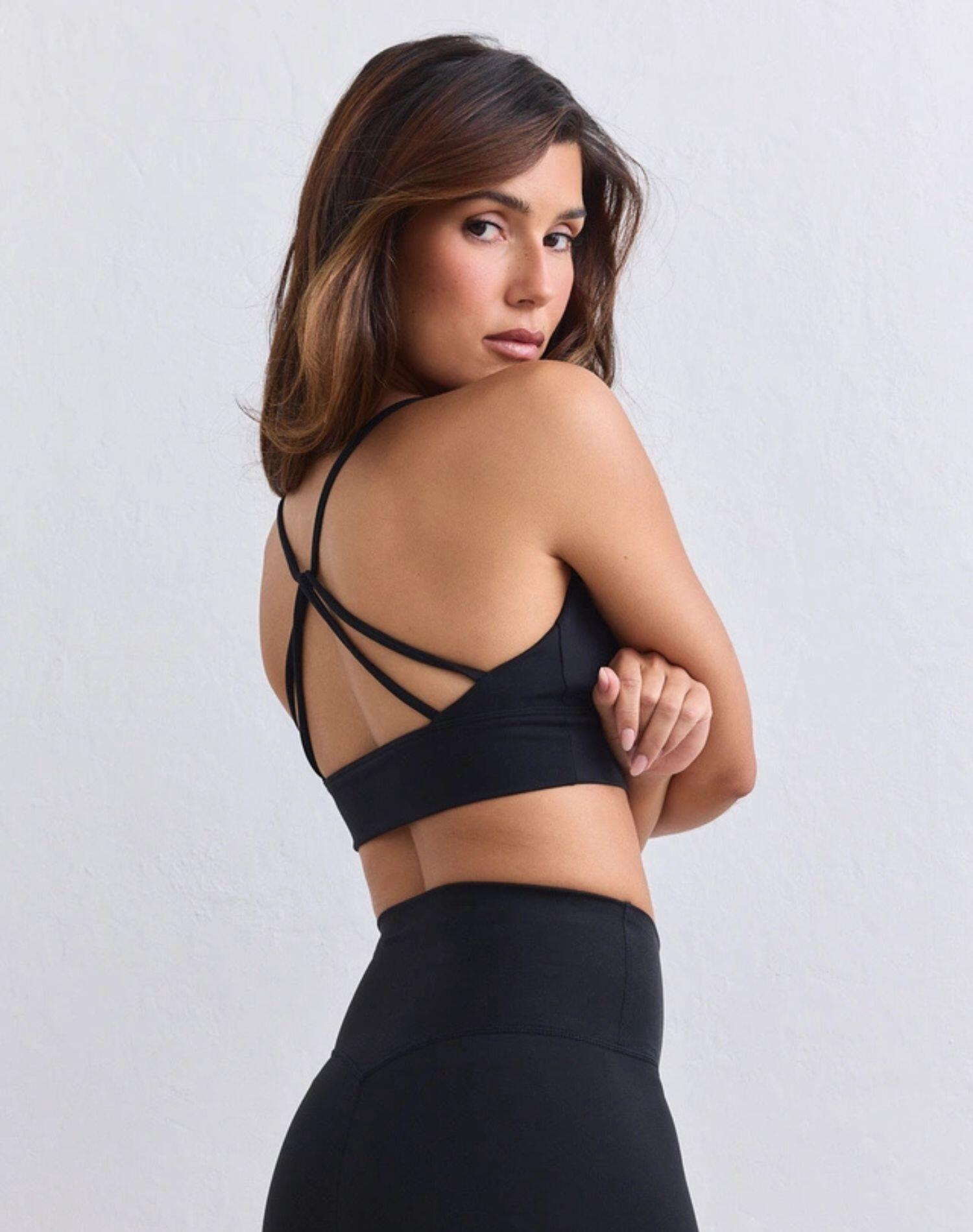 Mujer Sujetador Deportivo Bajo Impacto Copas Extraíbles Tiras Sense Negro 2/6