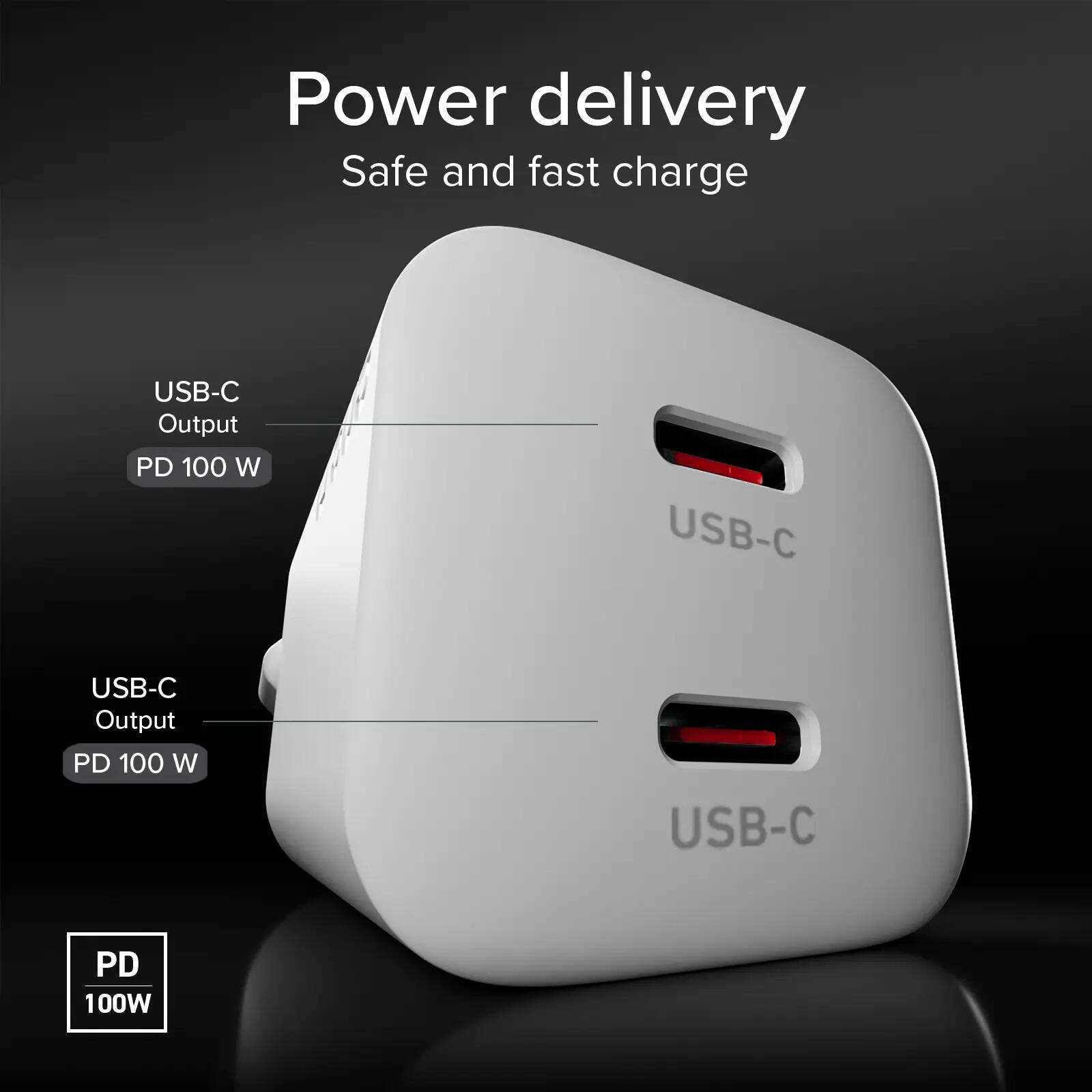 Kit avec mini chargeur secteur 100W GaN avec 2 ports USB-C + câble USB-C 1,5 m 4/7