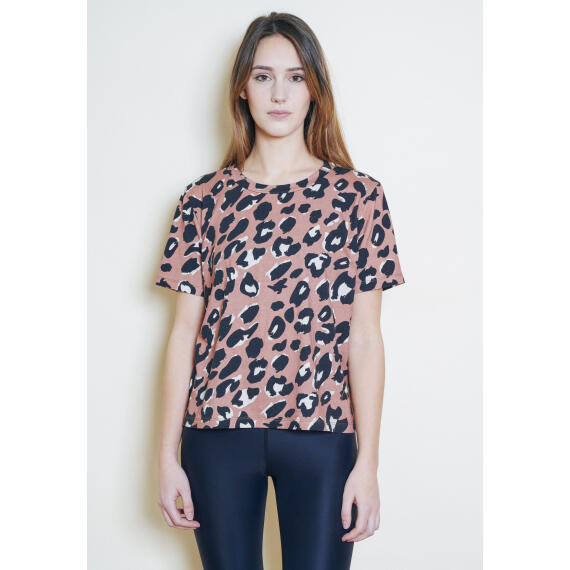 T-shirt manches courtes, 100% coton italien, léopard rose
