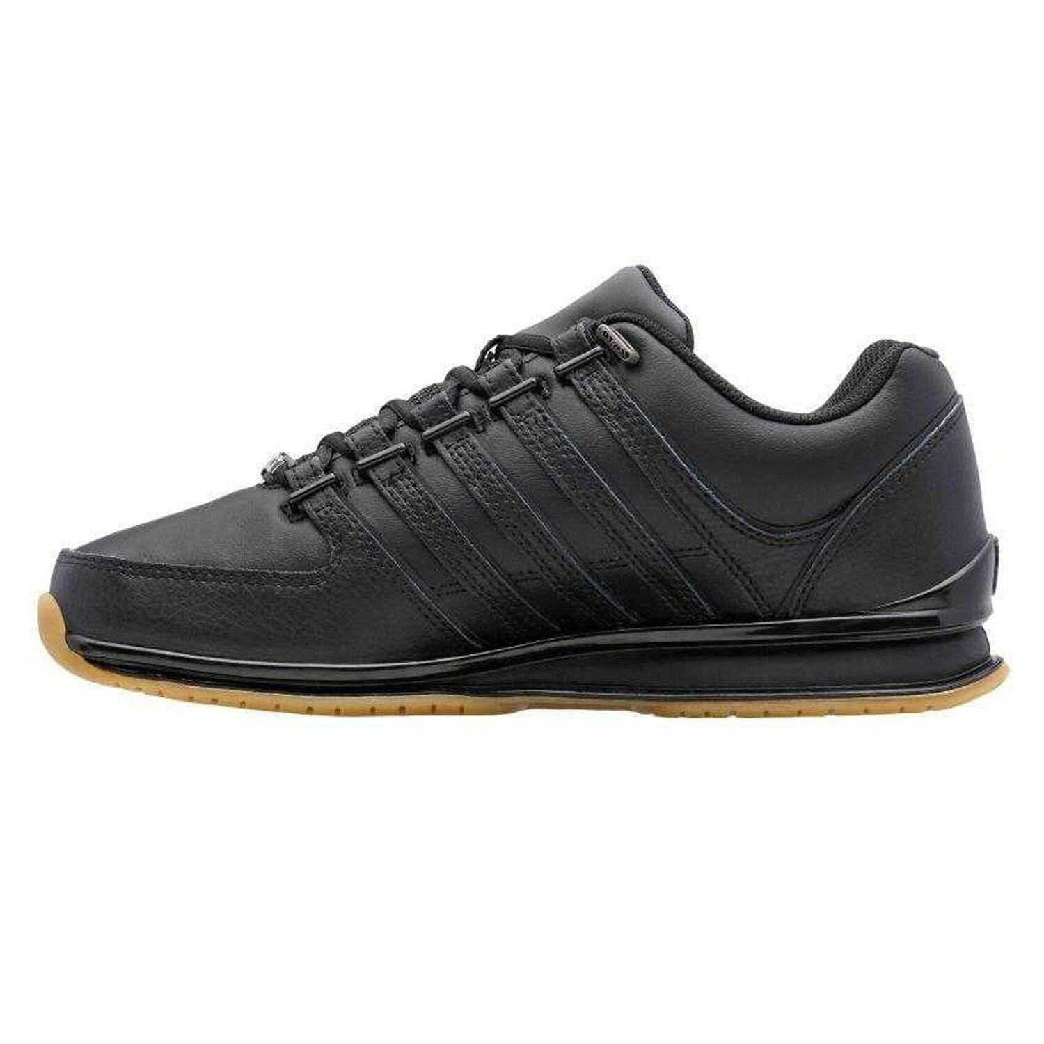 Heren Rinzler Leren Casual Flat Trainers (Zwart, Wit) 4/5
