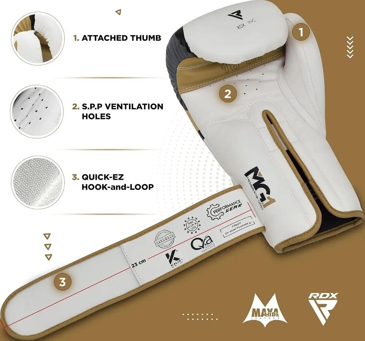 Gants de boxe RDX F7 Ego – Blanc/Or – 12oz 8/8
