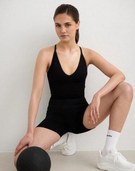 Femme Brassière de Sport Sans Couture Dos Croisé Coques Amovibles Shape Noir