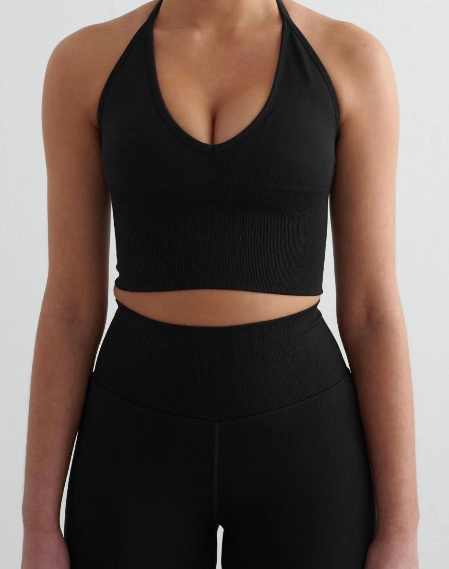 Damen Sport-BH Nahtlos Cross Back Bralette Schwarz 4/6