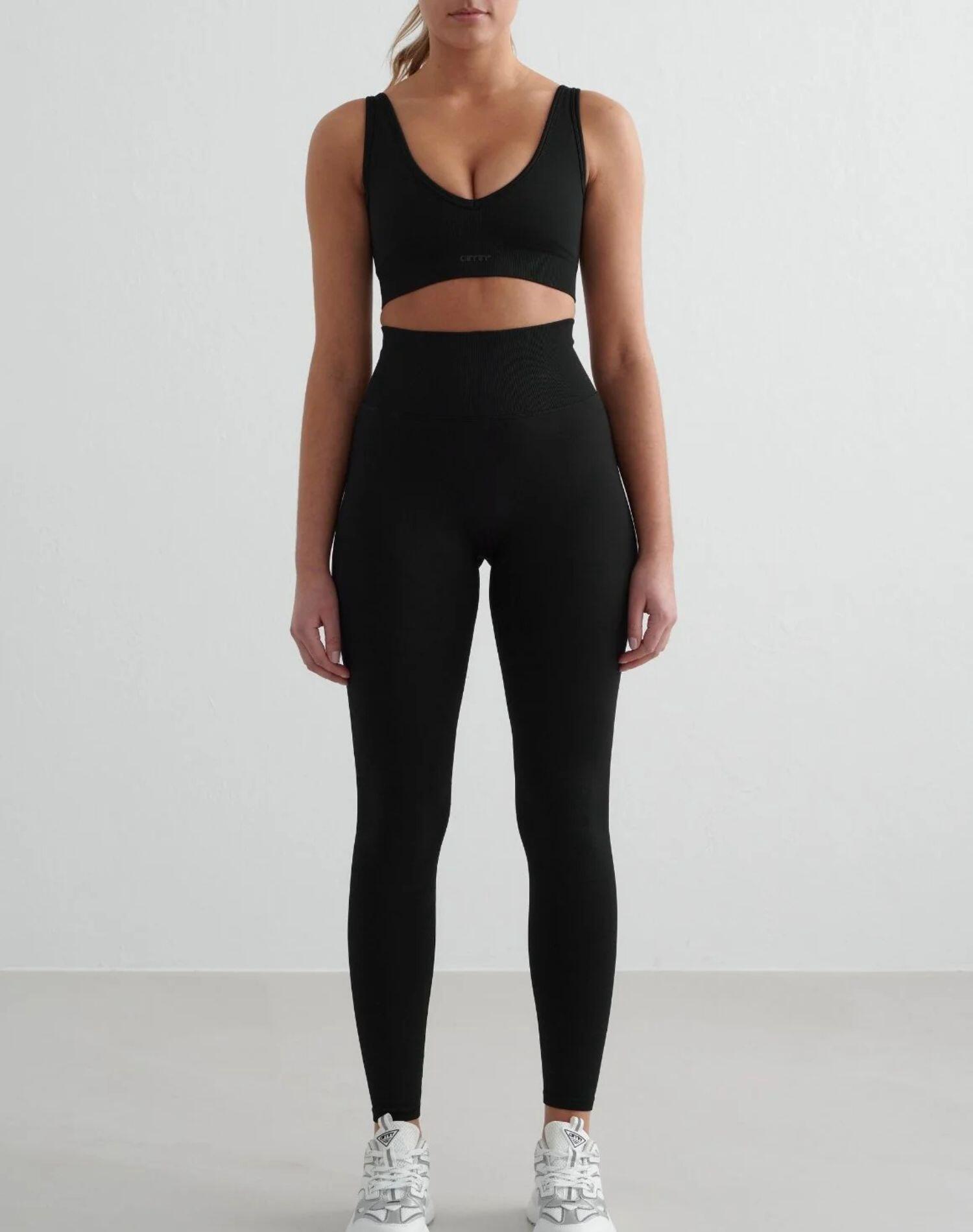 Mujer Sujetador Deportivo Escote profundo Sin Costura Negro 3/7