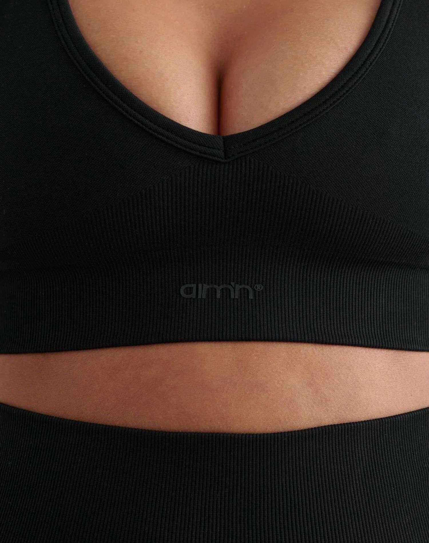 Mujer Sujetador Deportivo Escote profundo Sin Costura Negro 5/7