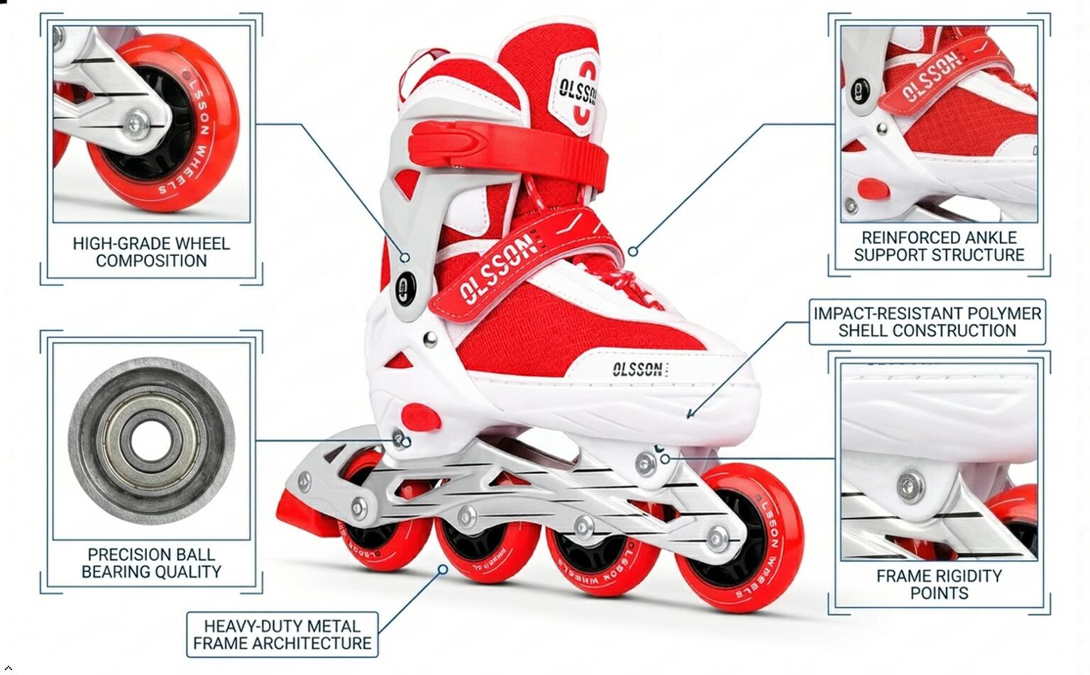 Rolki OLSSON HALLEY Czerwone regulowany rozmiar (32-35) ABEC7 2/8