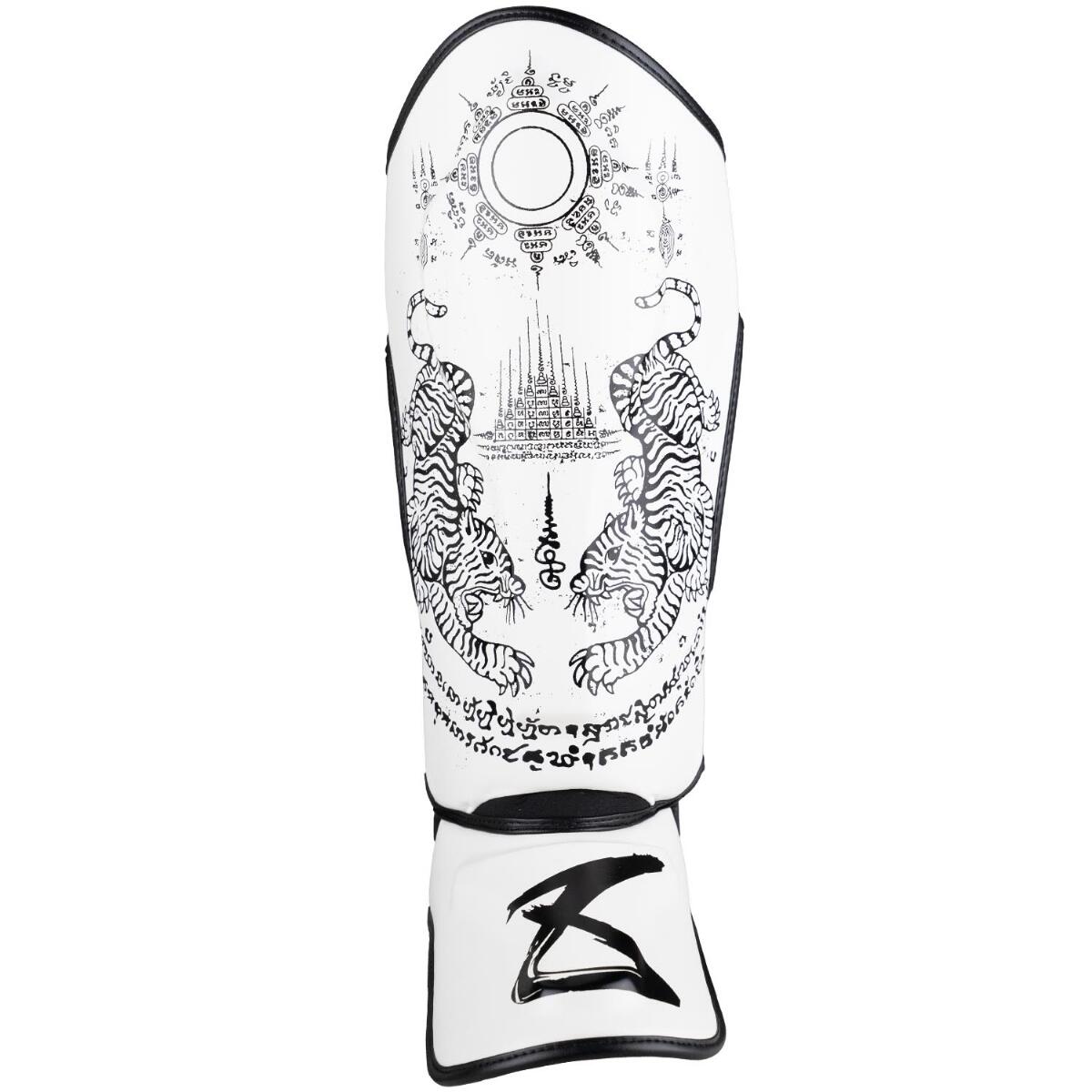 8 WEAPONS Shin Guards - Sak Yant Tigers white L 10/15
