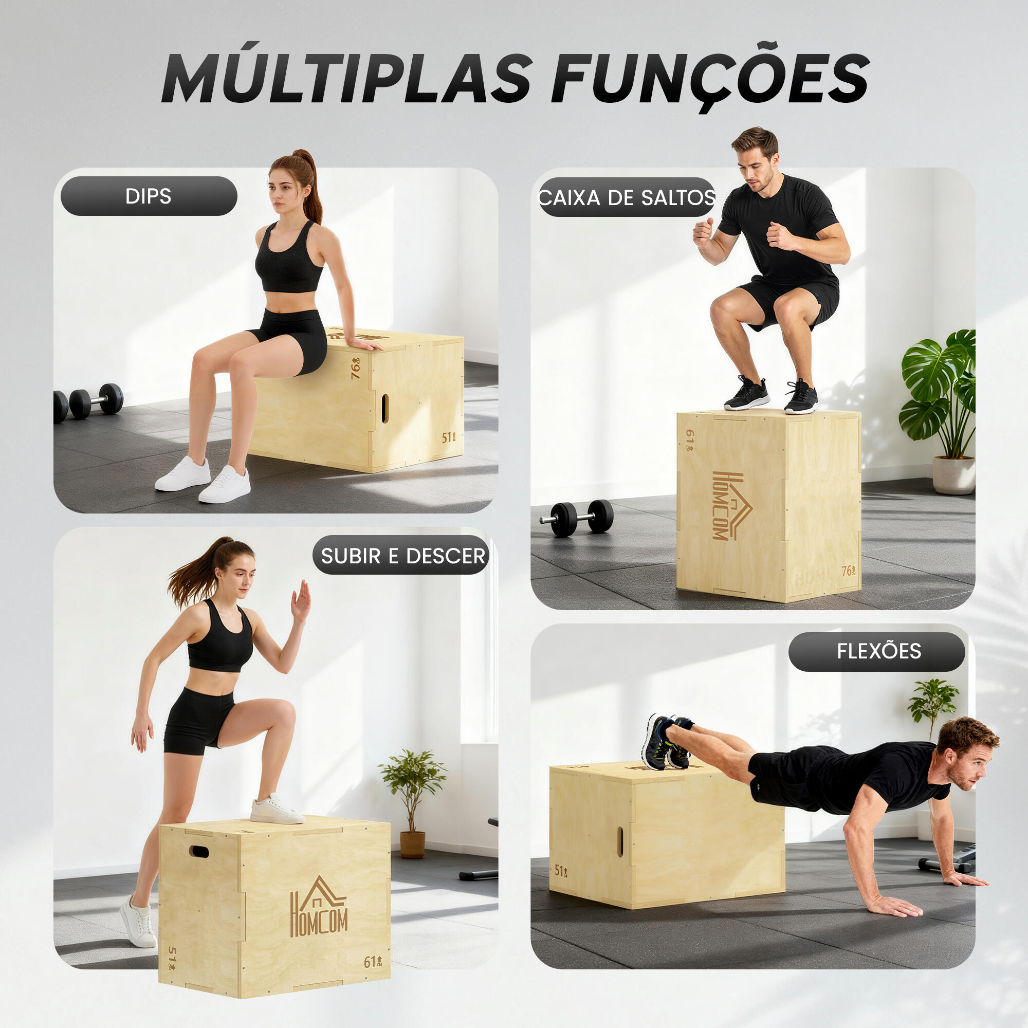 Caja Pliométrica HOMCOM 61x51x76 cm Madera Natural 7/7