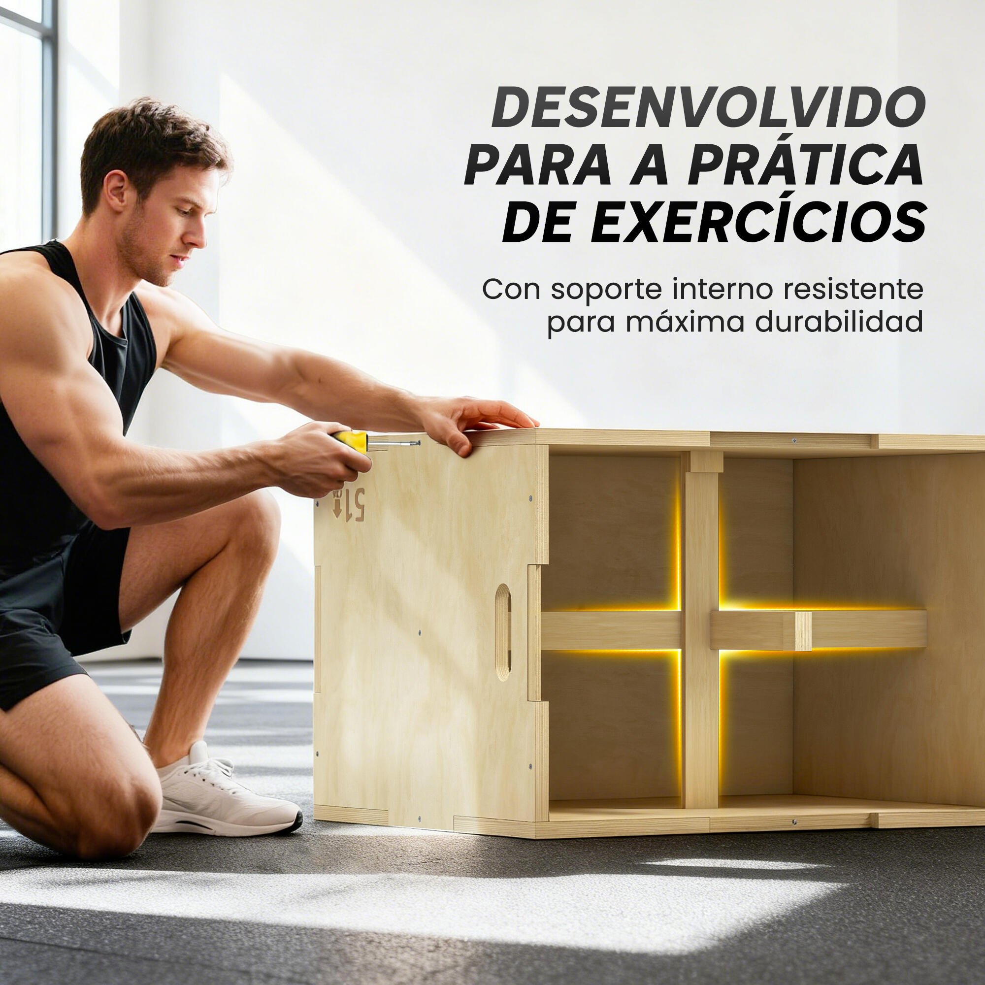Caja Pliométrica HOMCOM 61x51x76 cm Madera Natural 6/7