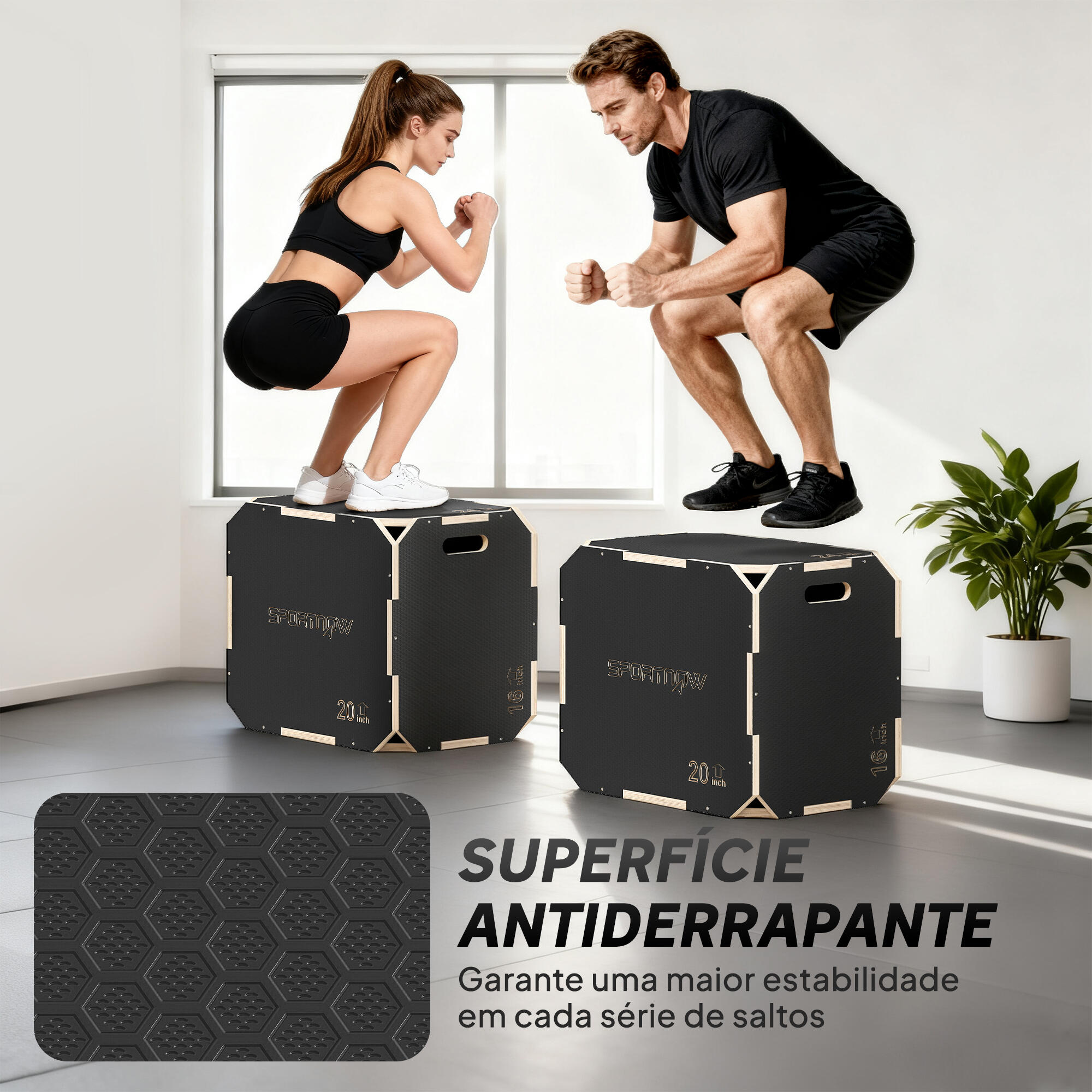 Caixa pliométrica 61x51x40,5 cm preto SPORTNOW 6/7