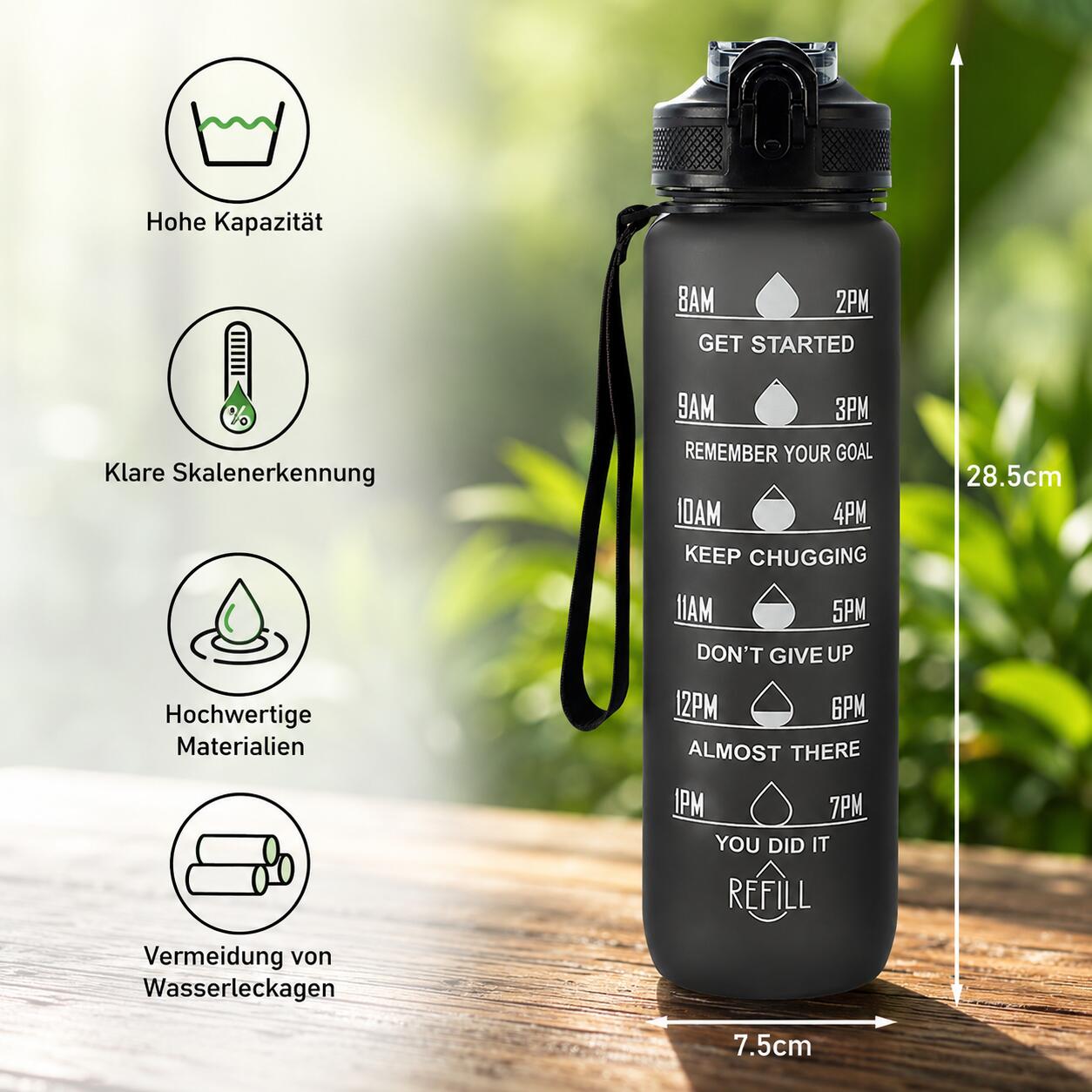 Trinkflasche 1 Liter Sport-Wasserflasche mit Strohhalm BPA Frei 5/6