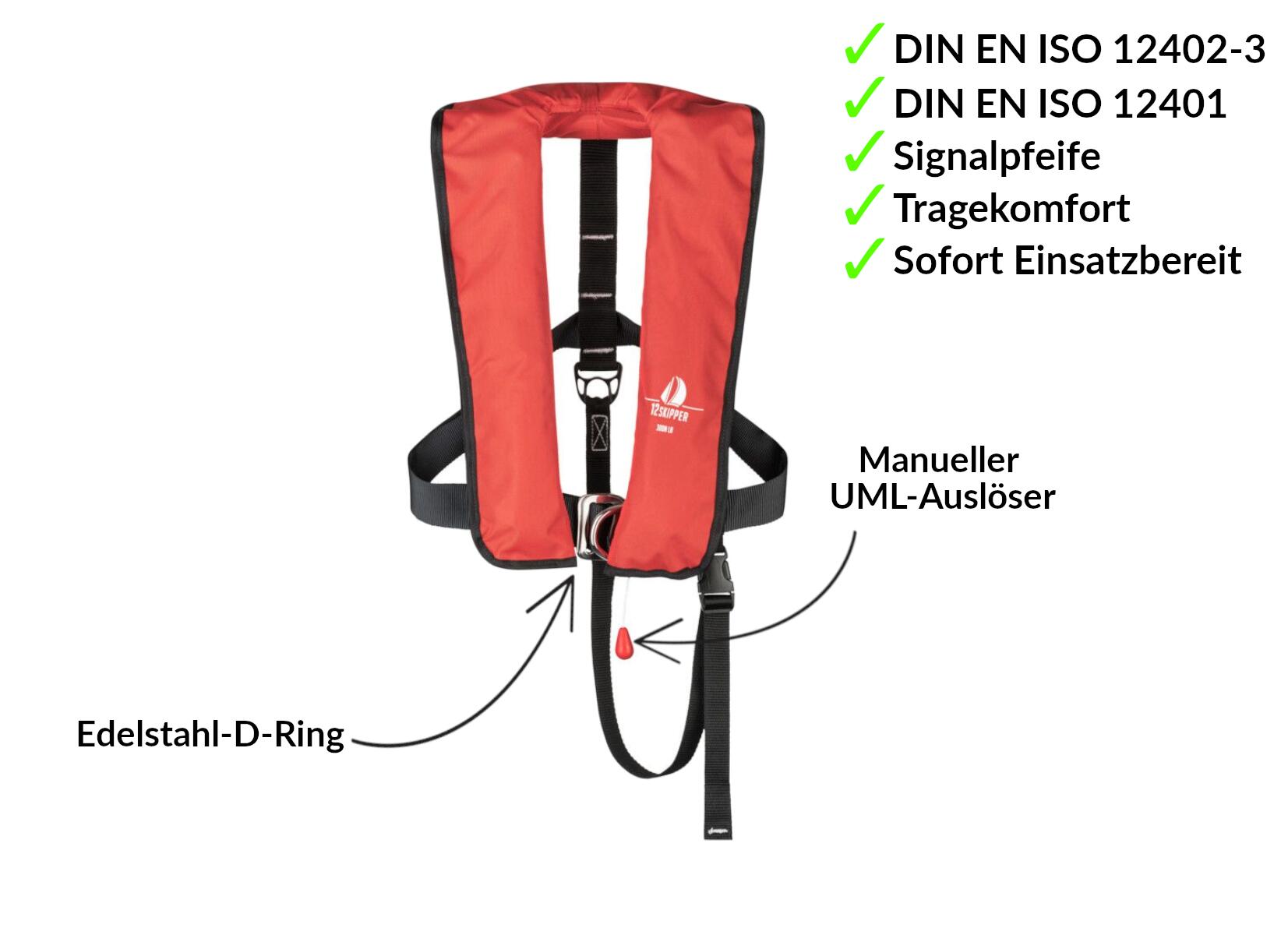 Lot de 2 :  gilet de sauvetage automatique 300N ISO avec harnais - rouge 6/10