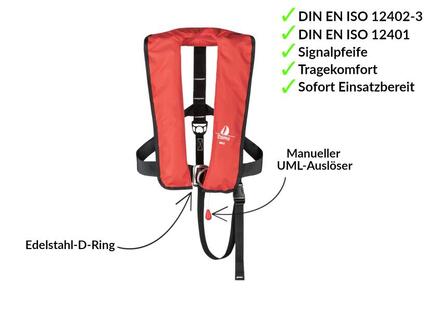 Lot de 2 gilets de sauvetage automatiques 300N ISO rouge + 2 kits