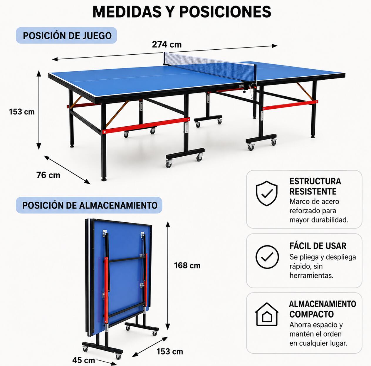 Mesa de Pingue-Pongue Dobrável Compacta com Rede Incluída 2/5
