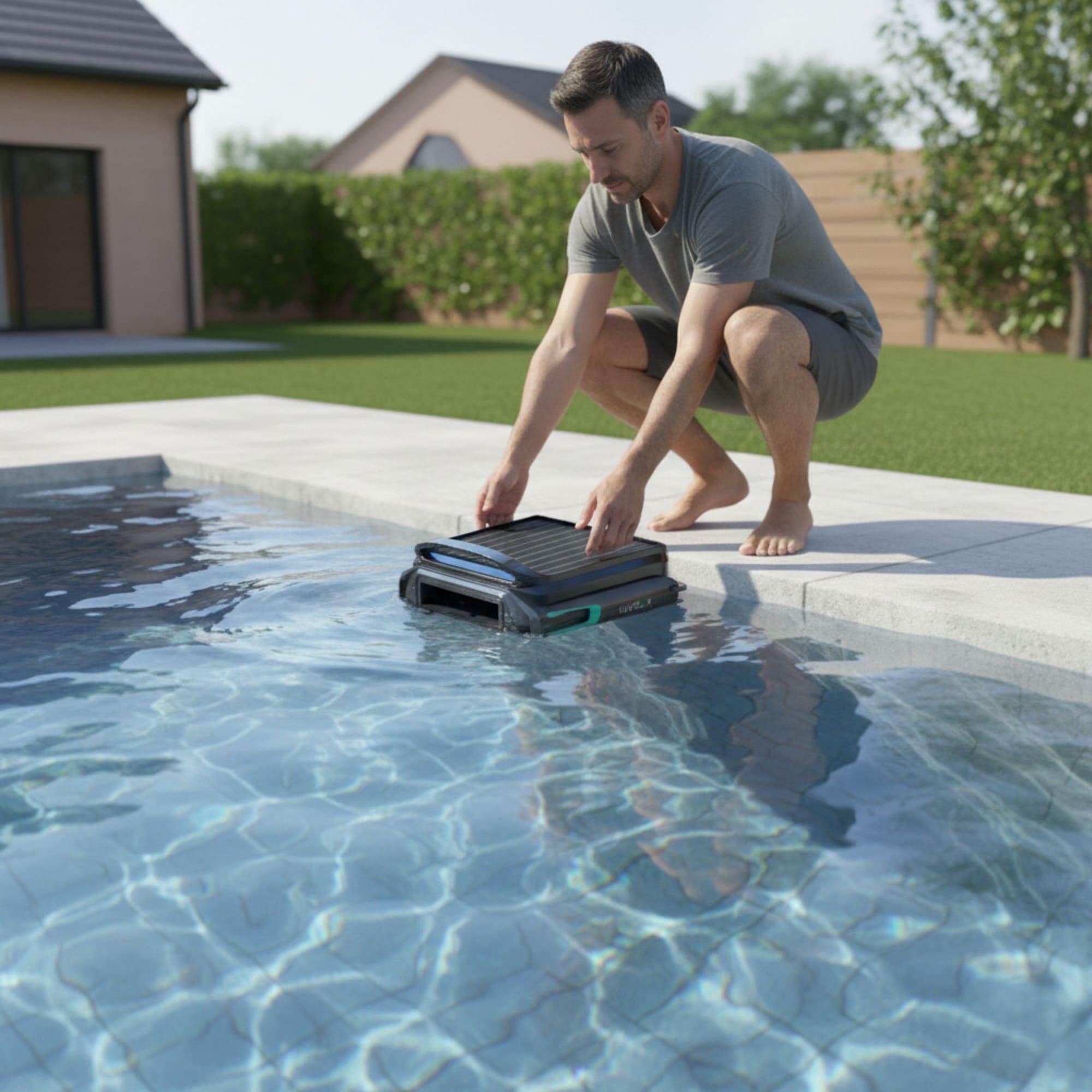 Robot limpiafondos piscina skimmer E-TRON F1 Wybot solar 24h 7L EdgeMaster 7/10