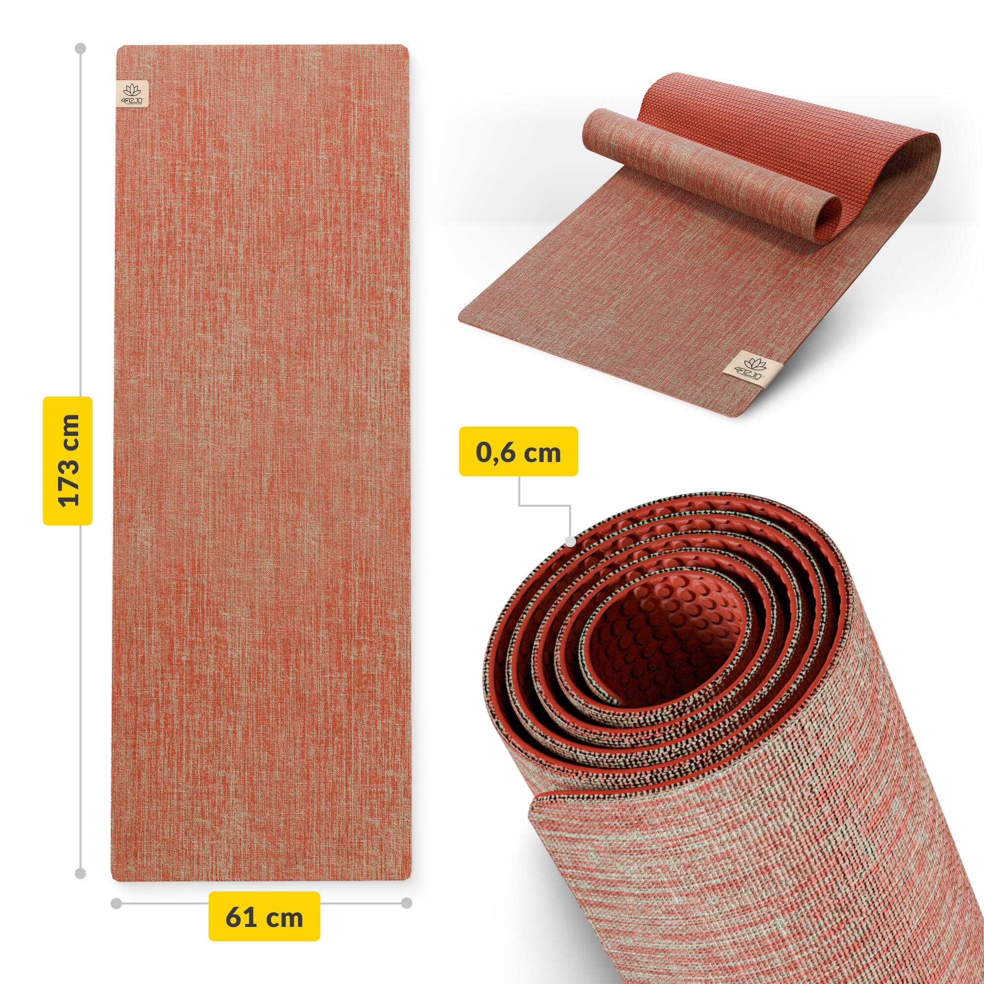 Jute Yogamatte 6mm rutschfeste Trainingsmatte Gymnastik 4FIZJO 6/7
