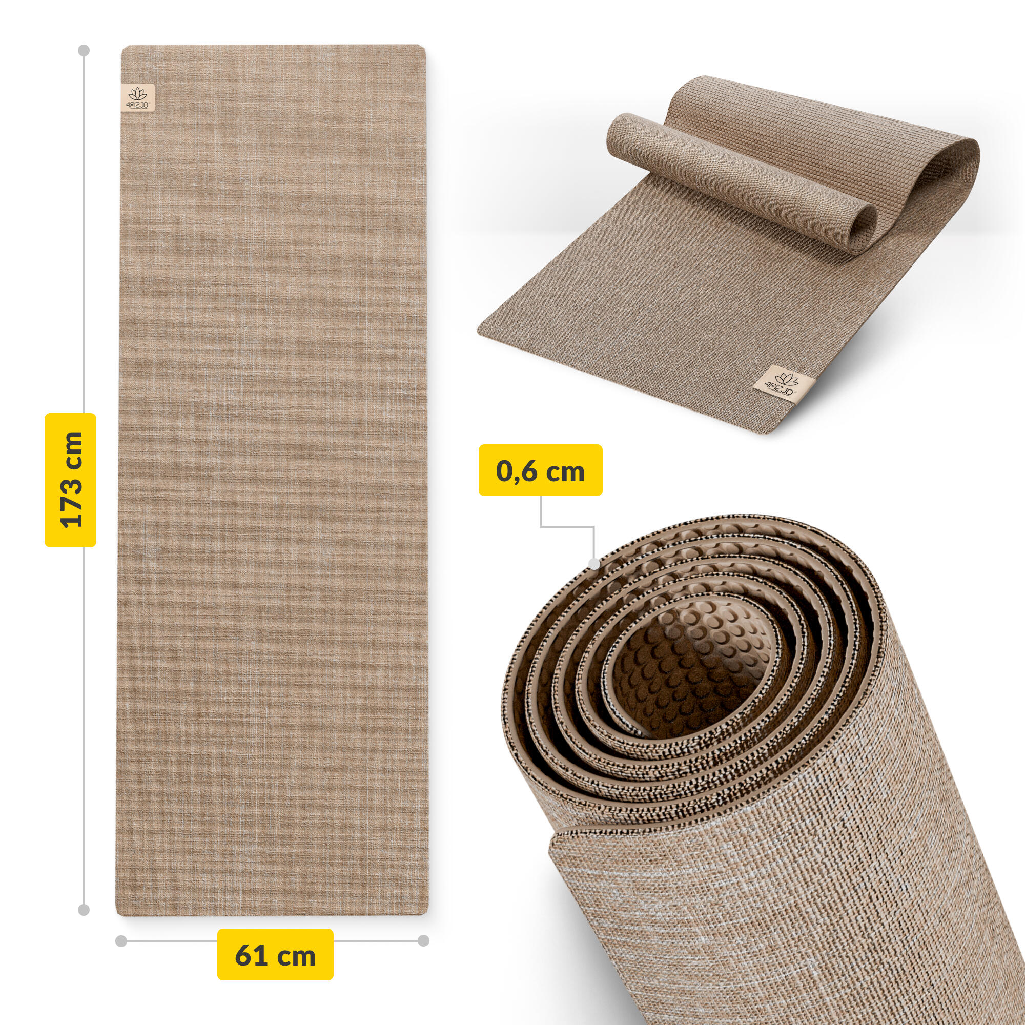 Jute Yogamatte 6mm rutschfeste Trainingsmatte Gymnastik 4FIZJO 6/7