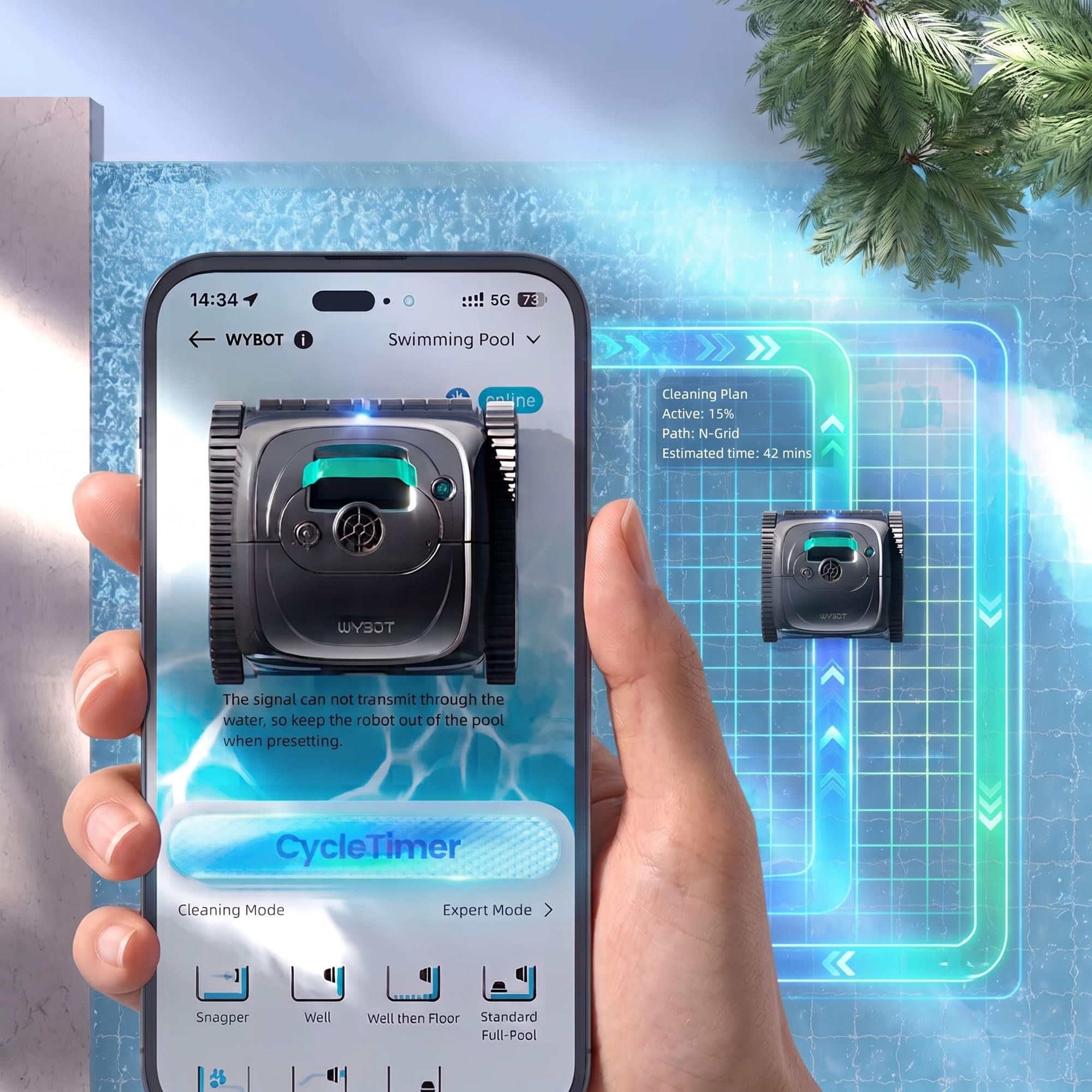 Robot limpiafondos piscina Spyder Expert NG WYBOT sin cables 120 min 6/10