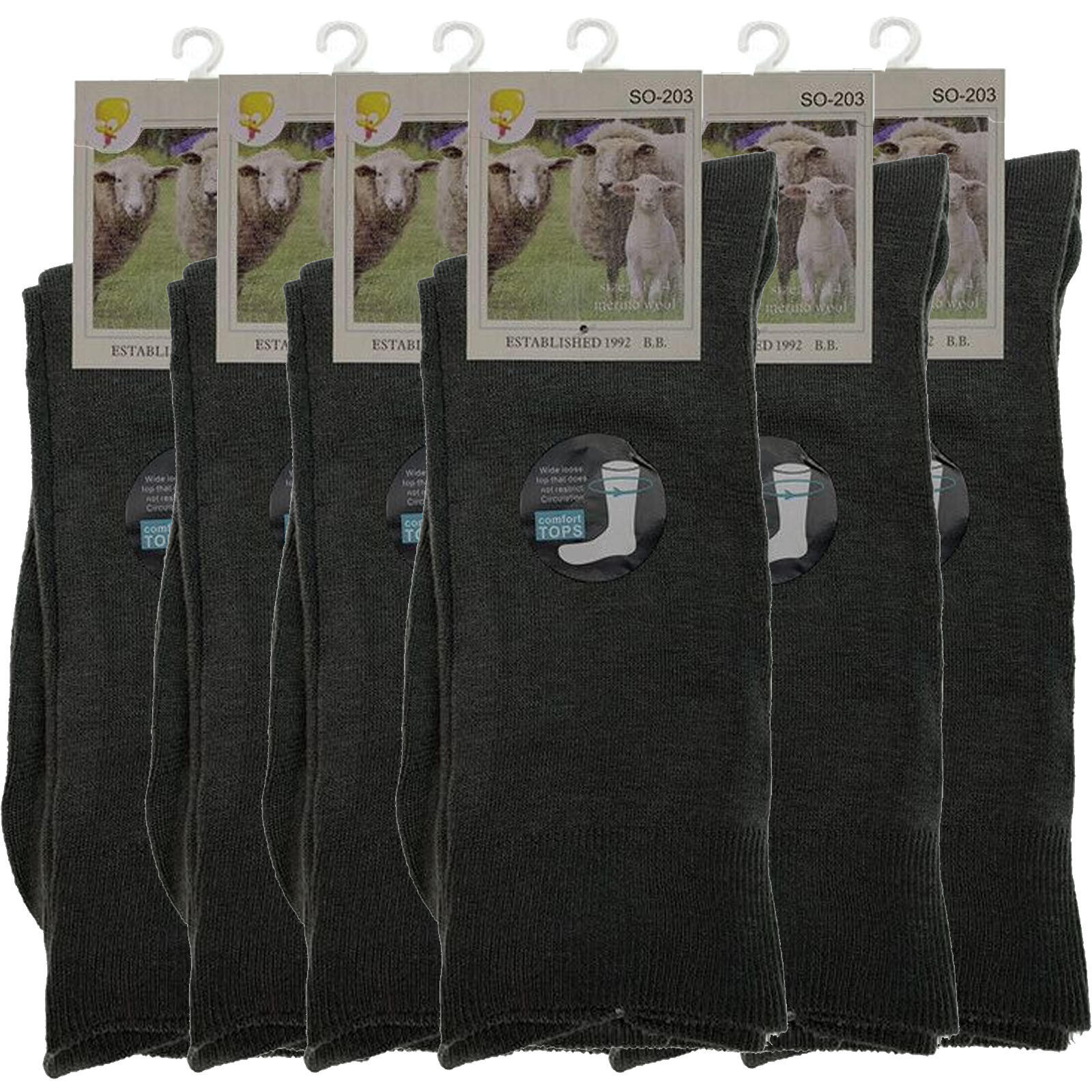 Merino Wool Mens Thermal Diabetic Socks Loose Top Circulation 6 Pairs - Grey - 7