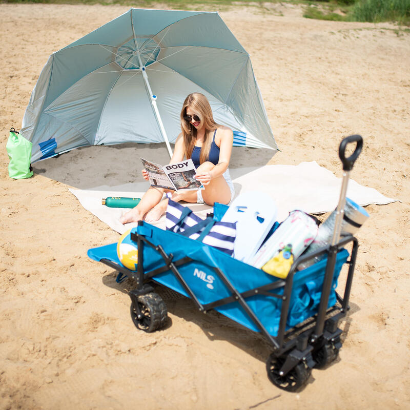 Umbrelă plajă SPF40+ stabilă cu clapete laterale NILS CAMP NC7822