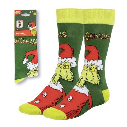 Chaussettes adultes Le Grinch, en coton doux et respirant, noires et rouges