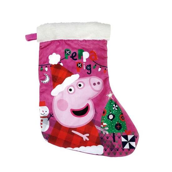 Chaussette de Noël Peppa Pig pour enfants, doublée de velours rose doux.