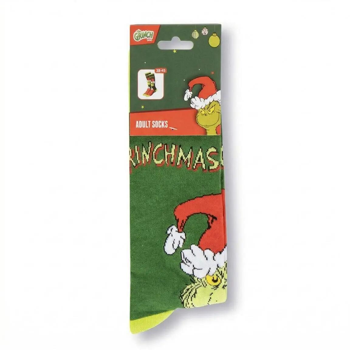 Meias do Grinch para adultos, algodão macio e respirável, verde e vermelho. 7/7
