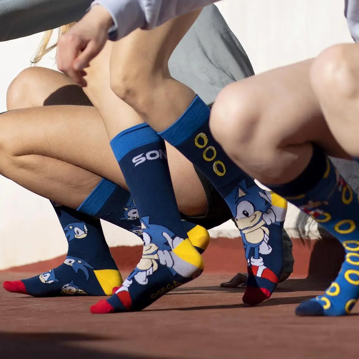 Calzini sportivi da adulto Sonic, in morbido cotone, blu e rossi 3/3
