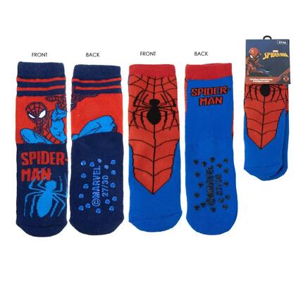 Chaussettes antidérapantes en coton Spiderman pour enfants, bleues et rouges