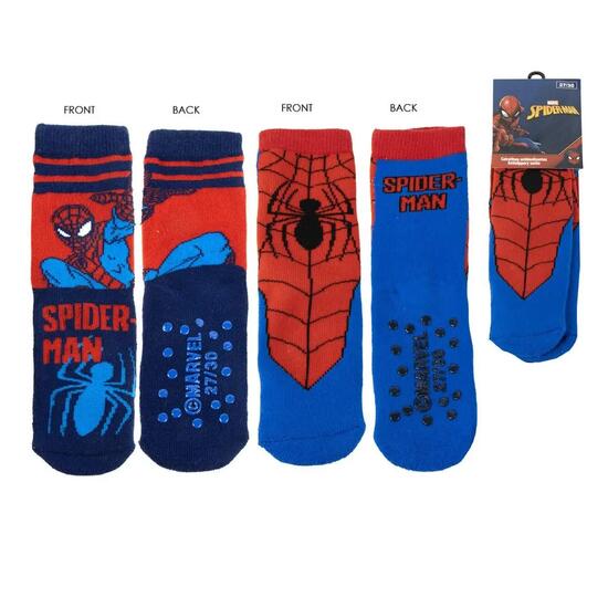 Chaussettes antidérapantes en coton Spiderman pour enfants, bleues et rouges