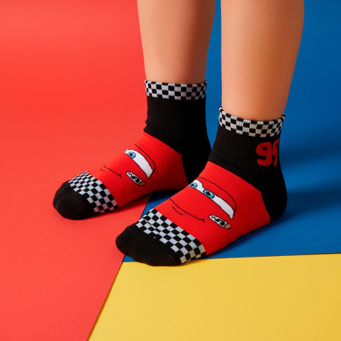 Pack de Calcetines Tobilleros Infantil Cars Suaves y Transpirables Rojo y Negro 5/7