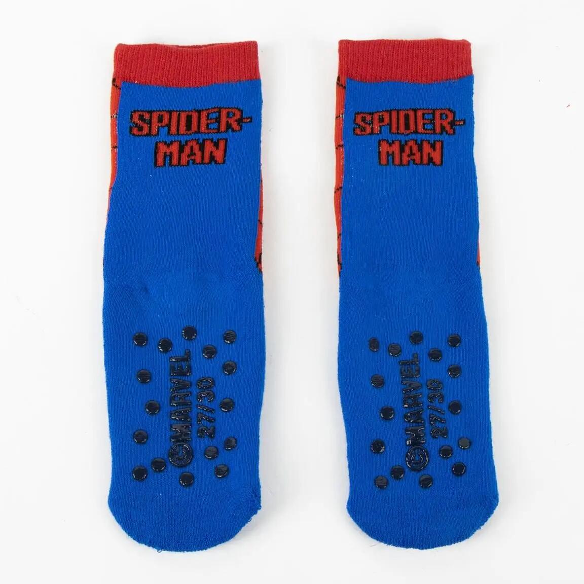 Chaussettes antidérapantes en coton Spiderman pour enfants, bleues et rouges 3/6